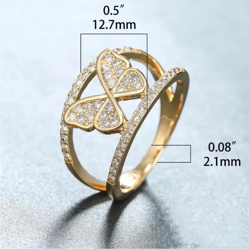 Beautiful 18k Yellow Gold Over Sterling Silver White Sapphires Butterfly Ring - Picture 4 of 5